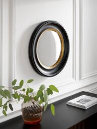 John Lewis Georgian Round Wood Frame Convex Wall Mirror, 50cm, Black/Gold - thumbnail 2