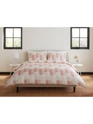Jasper Conran London Brick Check 300 Thread Count Combed Cotton Duvet Cover Set, Pink/White - thumbnail 1