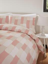 Jasper Conran London Brick Check 300 Thread Count Combed Cotton Duvet Cover Set, Pink/White - thumbnail 2