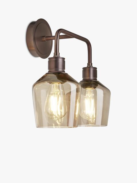 Industville Double Albany Smoked Glass Schoolhouse Wall Light, Bronze - image 1