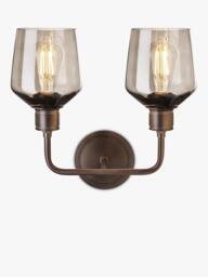 Industville Double Albany Smoked Glass Schoolhouse Wall Light, Bronze - thumbnail 3