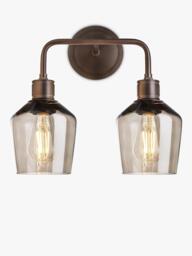 Industville Double Albany Smoked Glass Schoolhouse Wall Light, Bronze - thumbnail 2