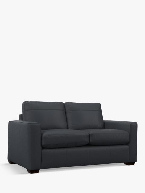 John Lewis OUTLET Oliver Small 2 Seater Leather Sofa, Dark Leg, Like New, Matt Navy - image 1