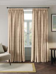 John Lewis Luxe Chenille Pair Blackout Lined Pencil Pleat Curtains, Natural - thumbnail 1