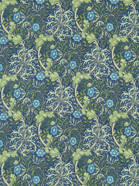 Morris & Co. Seaweed Made to Measure Curtains or Roman Blind, Cobalt/Thyme - image 1