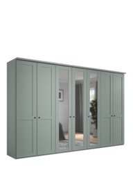 John Lewis Marlow 350cm Mirrored Hinged Wardrobe, Sage Green