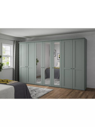 John Lewis Marlow 350cm Mirrored Hinged Wardrobe, Sage Green - thumbnail 2