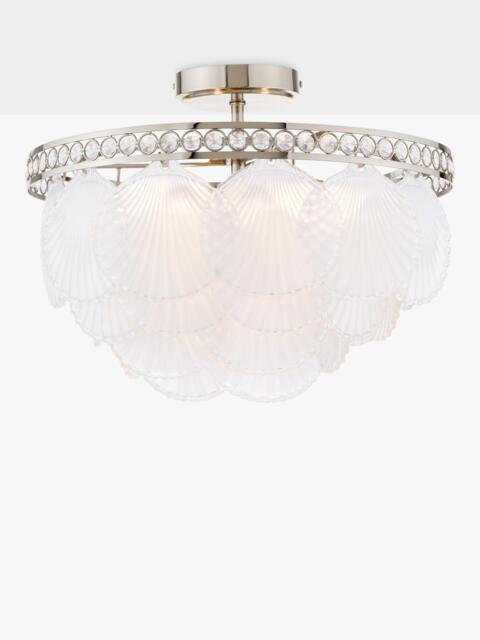 Laura Ashley Caverton Glass Scallop Shell Semi Flush Ceiling Light, Polished Nickel - image 1