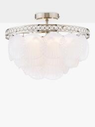 Laura Ashley Caverton Glass Scallop Shell Semi Flush Ceiling Light, Polished Nickel