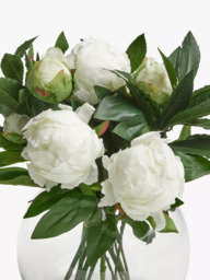 Floralsilk Artificial White Peonies in Glass Globe Vase, H28cm - thumbnail 2