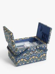 John Lewis William Morris Strawberry Thief Twin Lid Sewing Basket, Navy - thumbnail 3