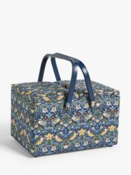 John Lewis William Morris Strawberry Thief Twin Lid Sewing Basket, Navy