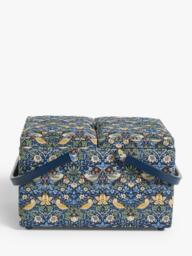 John Lewis William Morris Strawberry Thief Twin Lid Sewing Basket, Navy - thumbnail 2