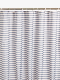 John Lewis Textured Seersucker Horizontal Stripe Recycled Polyester Shower Curtain, Thistle - thumbnail 1