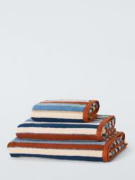 John Lewis Polzeath Stripe Towels, Blue/Multi - thumbnail 1