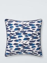 John Lewis Water Splashes Indoor/Outdoor Cushion, Navy - thumbnail 1