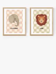 EAST END PRINTS Kid of the Village 'Elephant & Lion' Framed Print, Set of 2, 53.4 x 43.4cm, Natural - thumbnail 1
