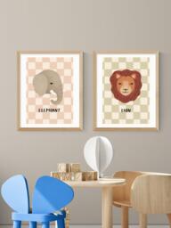 EAST END PRINTS Kid of the Village 'Elephant & Lion' Framed Print, Set of 2, 53.4 x 43.4cm, Natural - thumbnail 2