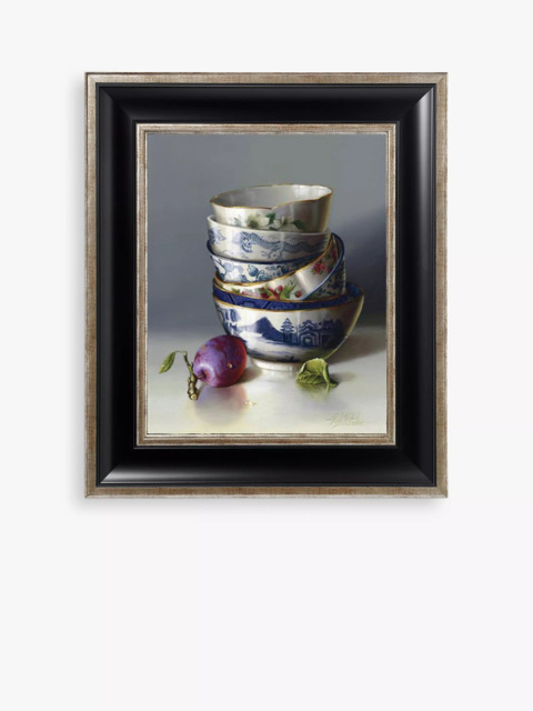 Brookpace Lascelles 'Stacked China With Plum' Framed Canvas, 25 x 20cm, Blue/Multi