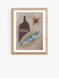 EAST END PRINTS Jazmine Joye 'Fish Supper' Framed Print, 43.4 x 33.4cm, Oak Frame - thumbnail 1