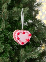 John Lewis The Enthusiast Heart Cake Bauble, Pink/Red - thumbnail 2