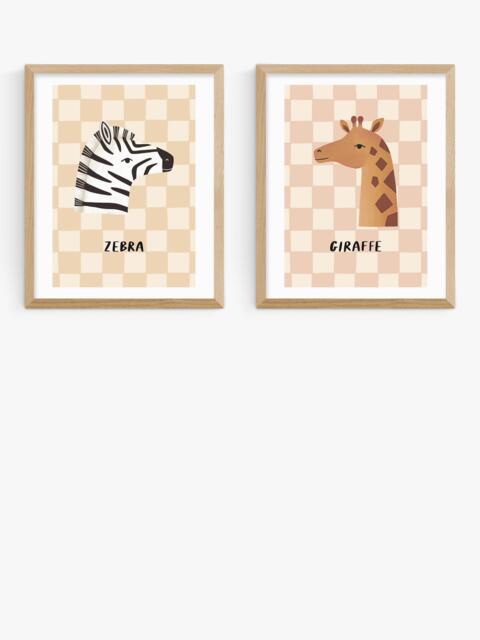 EAST END PRINTS Kid of the Village 'Zebra & Giraffe' Framed Print, Set of 2, 53.4 x 43.4cm, Natural - image 1