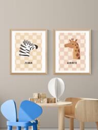 EAST END PRINTS Kid of the Village 'Zebra & Giraffe' Framed Print, Set of 2, 53.4 x 43.4cm, Natural - thumbnail 2