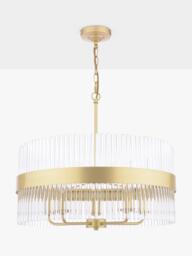 Laura Ashley Alexa 5 Arm Glass Rod Pendant Ceiling Light, Antique Brass - thumbnail 1