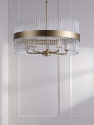 Laura Ashley Alexa 5 Arm Glass Rod Pendant Ceiling Light, Antique Brass - thumbnail 3