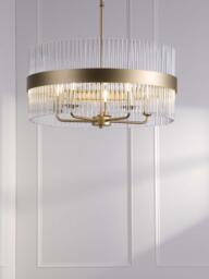 Laura Ashley Alexa 5 Arm Glass Rod Pendant Ceiling Light, Antique Brass - thumbnail 2