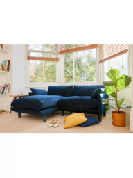 Cozmo Cozy 3 Seater LHF Chaise Sofa, Blue Velvet Blue Piping - thumbnail 2