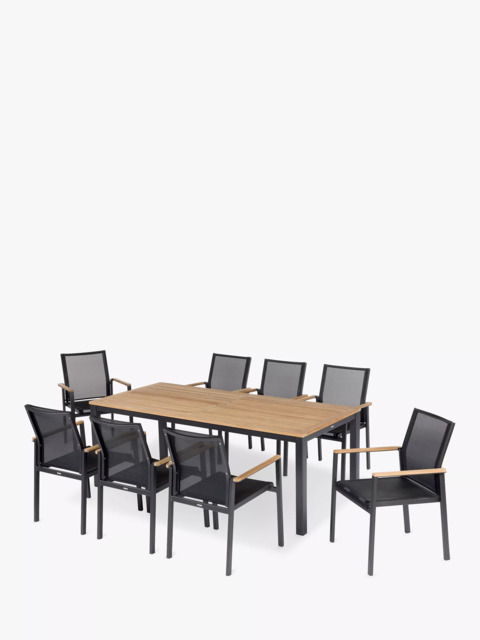 Barlow Tyrie Aura 8-Seater Teak Wood Garden Dining Table & Chairs Set, Charcoal/Natural - image 1