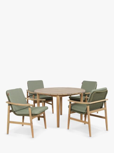 KETTLER Meadow 4-Seater Round Garden Dining Table & Chairs Set, FSC-Certified (Acacia Wood), Natural/Green - image 1
