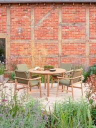 KETTLER Meadow 4-Seater Round Garden Dining Table & Chairs Set, FSC-Certified (Acacia Wood), Natural/Green - thumbnail 2