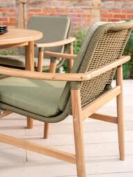KETTLER Meadow 4-Seater Round Garden Dining Table & Chairs Set, FSC-Certified (Acacia Wood), Natural/Green - thumbnail 3
