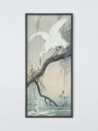 John Lewis Ohara Koson 'White Heron on Tree Branch' Framed Canvas Print, 92 x 42cm, Grey