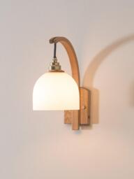 Tom Raffield Bue Glass Shade Wood Stem Wall Light, Oak - thumbnail 5