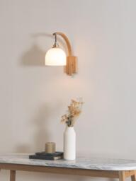 Tom Raffield Bue Glass Shade Wood Stem Wall Light, Oak - thumbnail 2