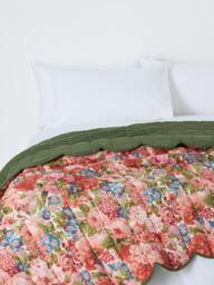 John Lewis x Sanderson Rose & Peony Quilted Scalloped Bedspread, Multi - thumbnail 1
