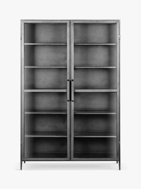 nkuku Takua 2 Door Iron Wide Display Cabinet, Grey - image 1