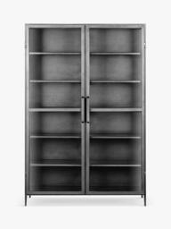 nkuku Takua 2 Door Iron Wide Display Cabinet, Grey - thumbnail 1
