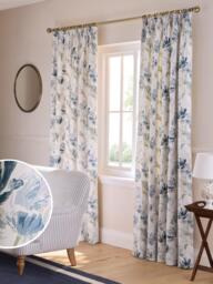 Laura Ashley Gosford Pair Lined Pencil Pleat Curtains, Heritage Blue - thumbnail 2