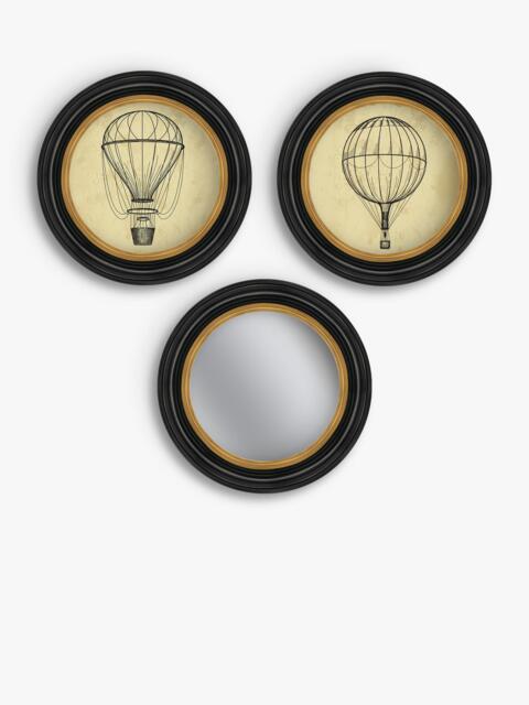 Brookpace Lascelles Air Balloon Round Porthole Framed Prints & Mirror, Set of 3, 36cm - image 1