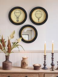 Brookpace Lascelles Air Balloon Round Porthole Framed Prints & Mirror, Set of 3, 36cm - thumbnail 2