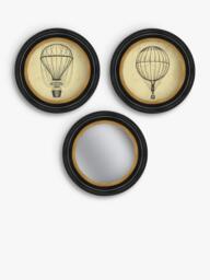 Brookpace Lascelles Air Balloon Round Porthole Framed Prints & Mirror, Set of 3, 36cm - thumbnail 1
