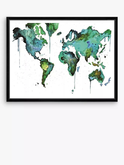 Brookpace Lascelles 'World' Abstract Map Framed Print & Mount, 81 x 101.5cm, Green/Blue - image 1