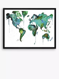 Brookpace Lascelles 'World' Abstract Map Framed Print & Mount, 81 x 101.5cm, Green/Blue - thumbnail 1