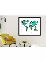Brookpace Lascelles 'World' Abstract Map Framed Print & Mount, 81 x 101.5cm, Green/Blue - thumbnail 4