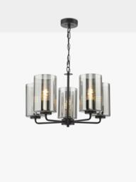 Där Daylin 5 Arm Glass Pendant Ceiling Light, Black - thumbnail 1