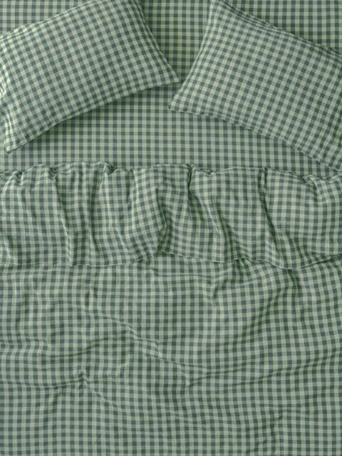 Piglet in Bed Gingham Linen Blend Bedding, Pine Green - image 1